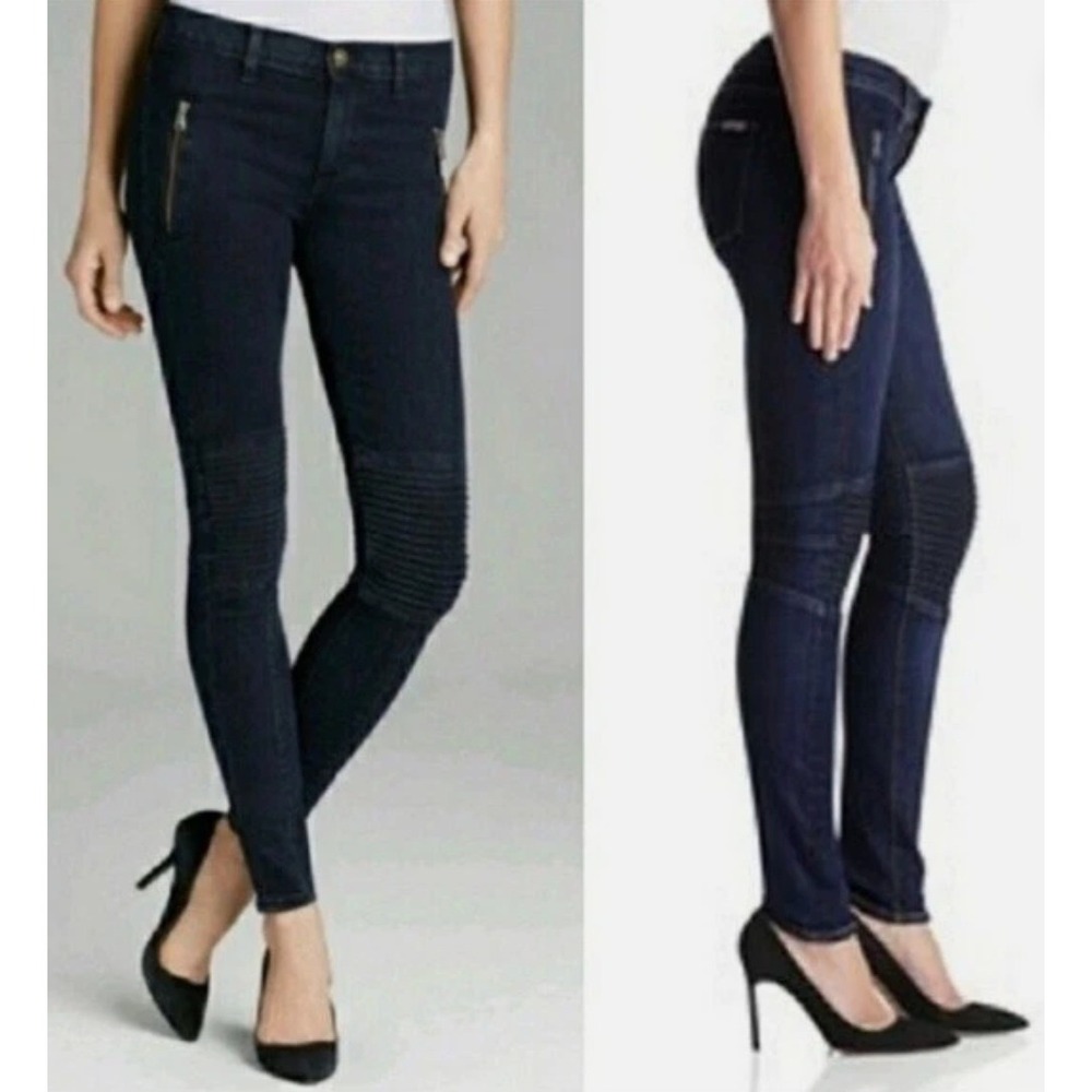 Hudson‎ Jeans Moto Biker Coated Skinny Fit Zip Detail Black Women Size 24